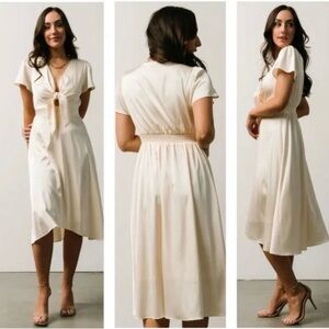 Baltic Born Dress Poppy Satin Midi Front Tie Short Sleeve Large